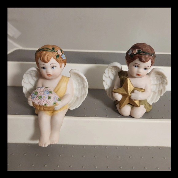 Home Interiors 88411-98 Four Seasons Cherubs Set Of 2 Mantel Shelf Sitters - Picture 1 of 9